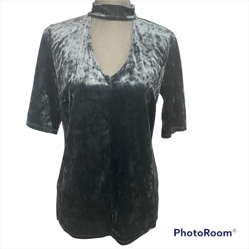 Matty M Velvet Choker Top size Small Teal Blue Short Sleeve V-Neck Party Club